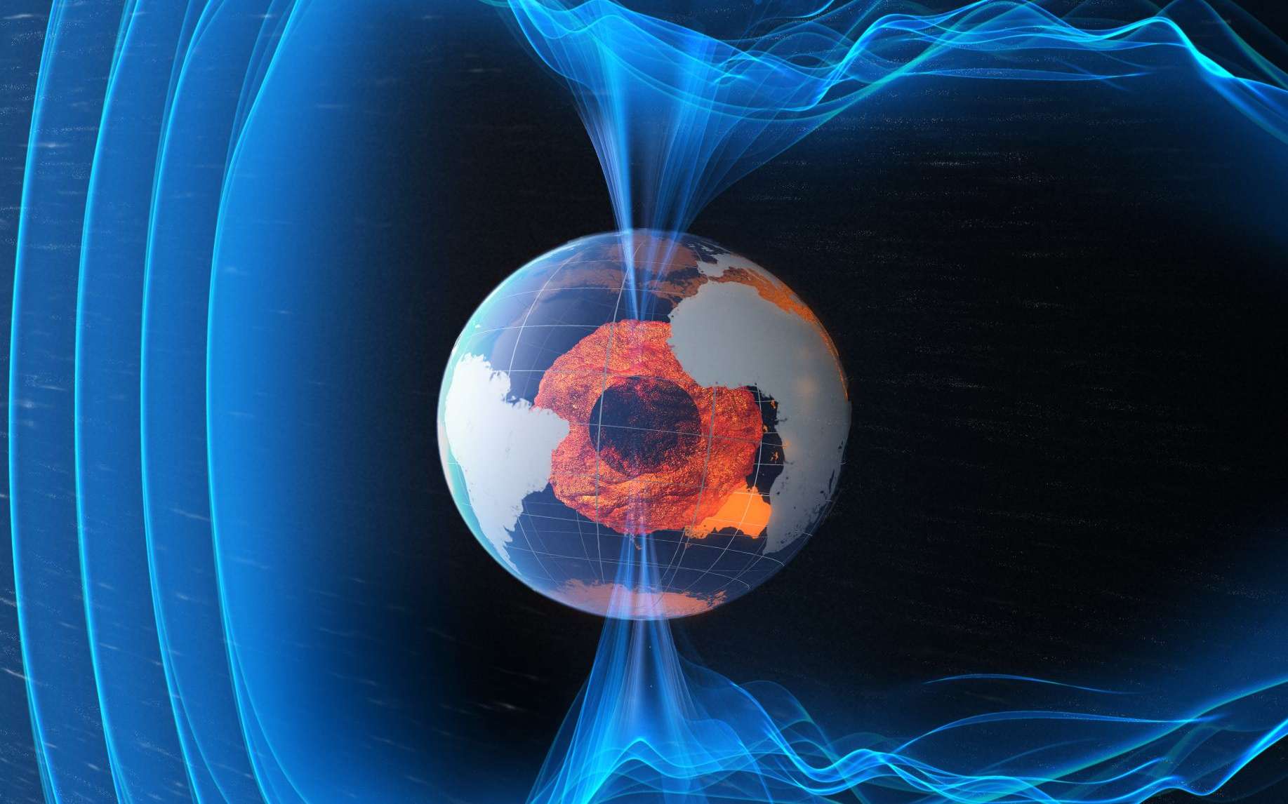 Visualisation du champ magnétique terrestre. © ESA, ATG Medialab