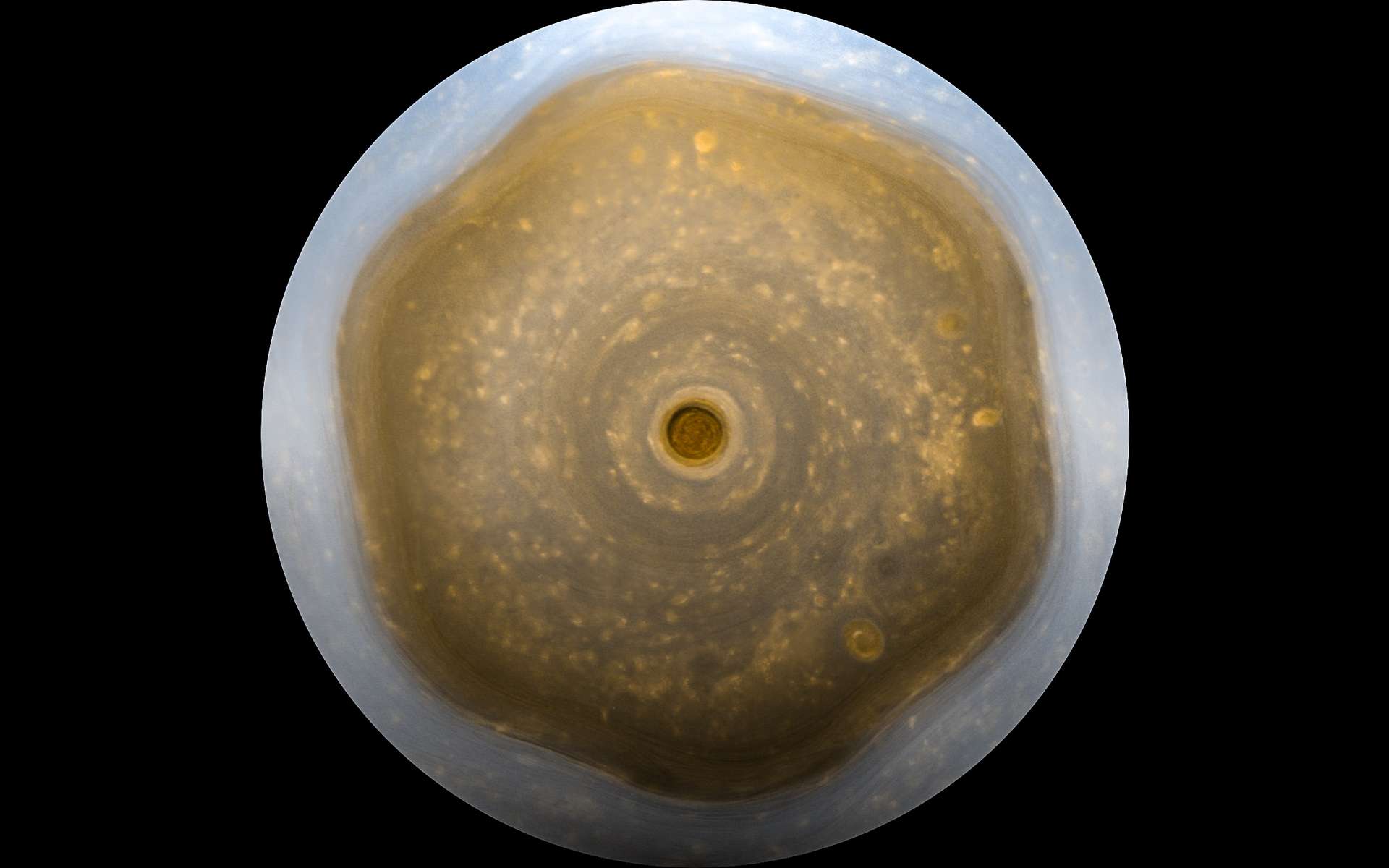 Des chercheurs de l’université de Harvard (États-Unis) proposent une explication à la tempête en forme d’hexagone du pôle nord de Saturne. © Nasa, JPL-Caltech, SSI, Kevin M. Gill