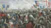 Tableau représentant le roi d'Angleterre Henry V au combat, entouré de ses gardes du corps, durant la bataille d'Azincourt, peint par Graham Turner en 2015, studio 88 limited, Aylesbury, Angleterre. © studio88.co.uk
