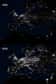 Les satellites américains DMSP ont réalisé deux images nocturnes de l’Europe constellées des lumières émises par les villes et les éclairages routiers, l'une prise en 1992 et l'autre en 2010.