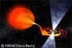 Integral, l'observatoire spatial de l'ESA, œuvrant de concert avec le satellite RXTE (Rossi X-ray Timing Explorer) de la Nasa, a permis de détecter un pulsar à rotation rapide en train de dévorer son compagnon. Cette découverte, rapportée dans le dernier numéro de l'A&A Journal (Journal d'Astronomie et d'Astrophysique), étaie l'hypothèse selon laquelle les pulsars binaires évolueraient en pulsars isolés à période de rotation rapide par cannibalisation d'une étoile toute proche.