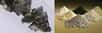 Le praséodyme est un métal gris (image de gauche) qui appartient au groupe des terres rares, visibles sur l'image de droite sous leurs formes oxydées – le praséodyme se situe au fond, au milieu, en noir. © Peggy Greb, US department of agriculture, Wikimedia Commons, DP et Jurii, Wikimedia Commons, CC by 3.0
