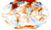 Les anomalies de chaleur dans le monde actuellement : en rouge, les zones où les températures sont au-dessus des moyennes de saison pour chaque pays. © Climate Reanalyzer