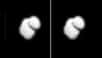Sur les images prises le 14 juillet par Rosetta, les astronomes ont découvert une forme complexe et inhabituelle pour la comète 67P/Churyumov-Gerasimenko. Plusieurs possibilités sont envisagées pour expliquer sa dichotomie apparente. Le 6 août prochain, la sonde spatiale entamera sa campagne d’observation à l’orée de la comète.
