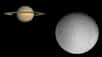 Saturne et sa lune Rhéa