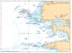 Carte marine de la mer d'Iroise, à l'ouest de la Bretagne, avec relevé bathymétrique, réalisée par le Shom (Service hydrographique et océanographique de la Marine), édition de 2006. Les isobathes sont les lignes bleues. © Shom