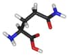 La glutamine est un acide aminé (carbone en noir, oxygène en rouge, azote en bleu et hydrogène en blanc). © domaine public