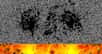 Simulation numérique de l’émergence d’un groupe de taches à la surface du soleil.
