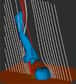Évolution de la matière solaire (en bleu) lors d’une simulation numérique d’un jet solaire. Les lignes blanches et rouges tracent le champ magnétique. © Étienne Pariat