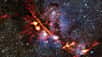 Dans la nébuleuse de la Patte du Chat, la lumière vient des jeunes étoiles. Cette succession d'images a été obtenue par les télescopes Vista (infrarouge), et Apex (domaines millimétrique et submillimétrique), installés dans le désert d'Atacama. © ESO