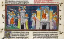 Les Huns pillent Orléans, prière d'Agnan tirée des Chroniques de France ou de St Denis, XIVe siècle - © Wikimédia Commons, domaine public