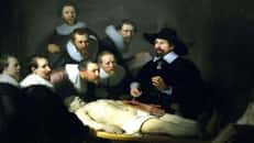 在文艺复兴时期，尸体解剖和解剖都有显著的增加。©伦勃朗（Rembrandt），1632年，图尔河畔胡勒（huile sur toule），塔尔普（Tulp）解剖博物馆