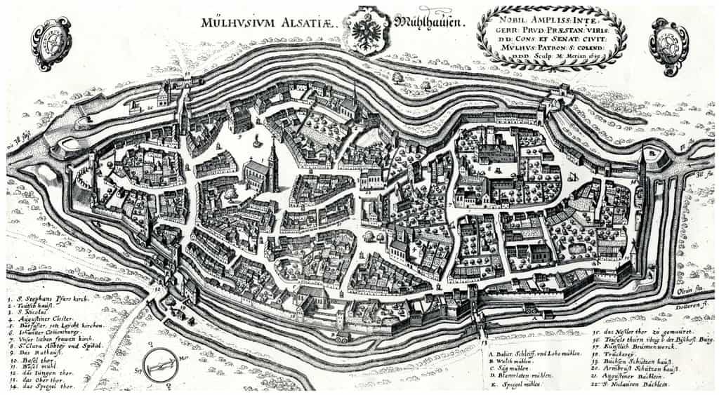 Plan de la ville de Mulhouse réalisé en 1642 par Matheus Merian © Musée Historique de Mulhouse