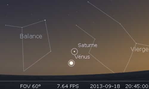 Le 18/09/2013 : Vénus en rapprochement avec Saturne. © DR