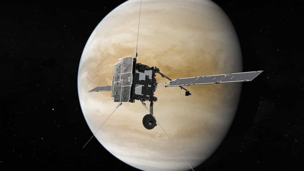 Vue d'artiste d'un survol de Vénus par Solar Orbiter. © ESA