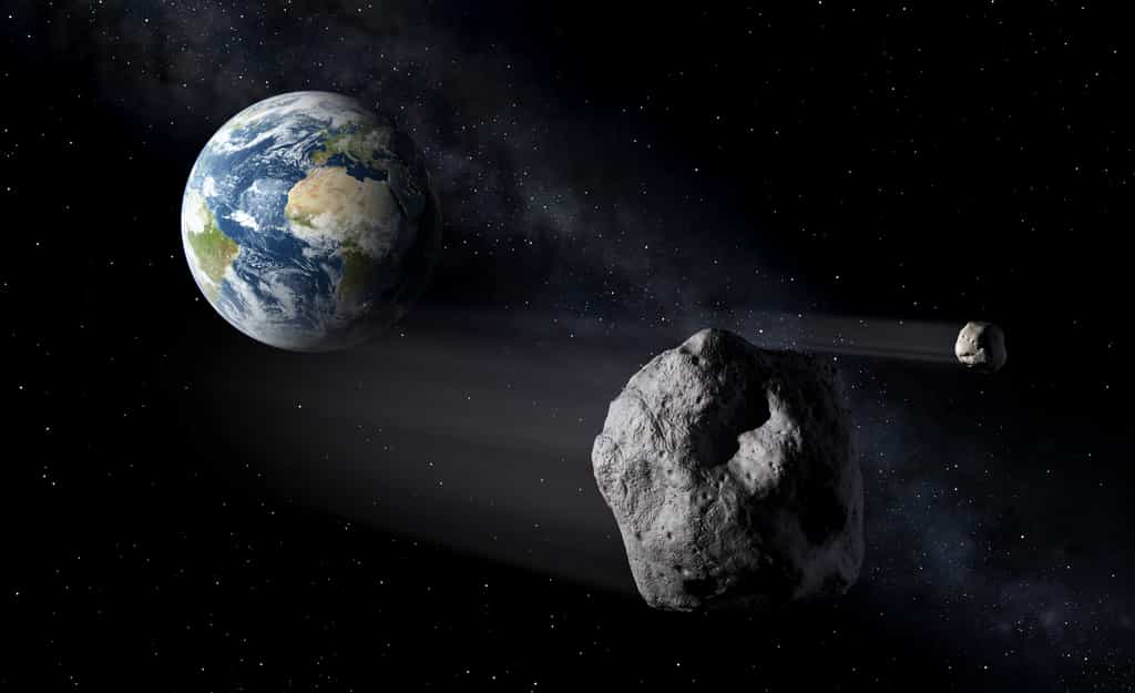 Représentation d'un astéroïde dans l'environnement de la Terre. © P. Carril, ESA