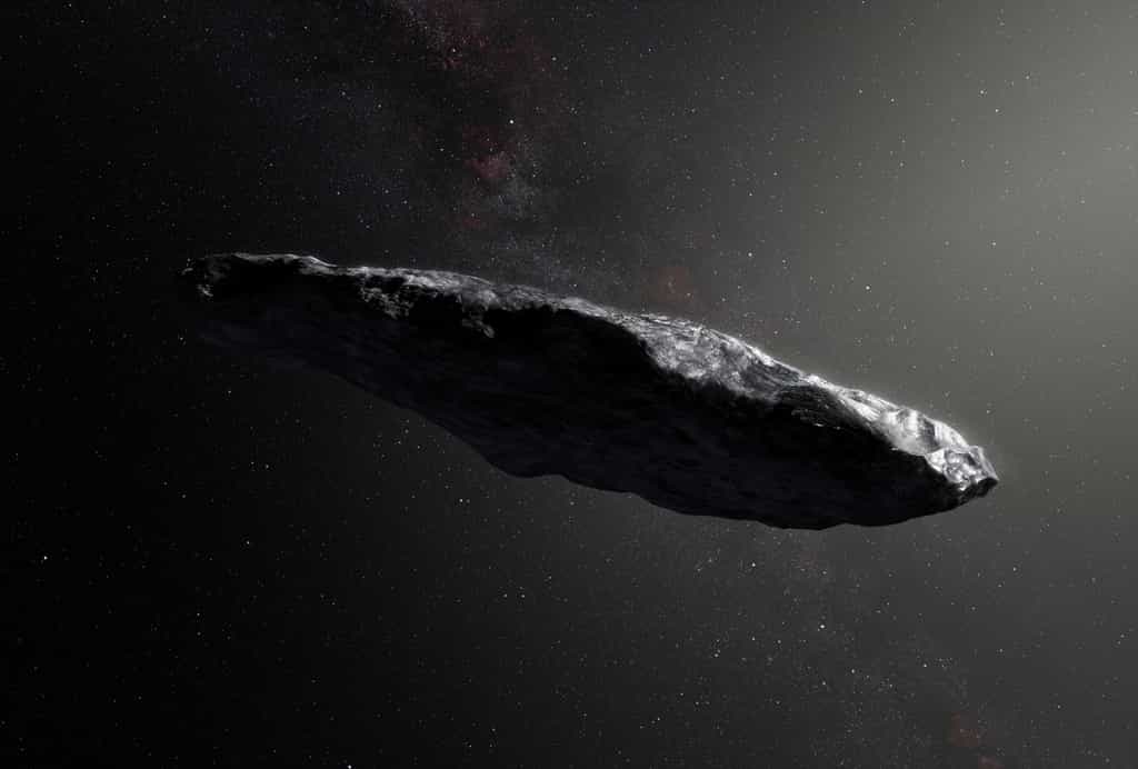 1I/2017 U1 (`Oumuamua) est le premier objet interstellaire découvert par l'humanité. Il a été observé pour la première fois (et donc découvert) le 18 octobre 2017 lors de sondages réalisés par les télescopes PanStarrs 1, installés sur l'Haleakala, à Hawaï. L'équipe du projet Lyra étudie les possibilités d'y envoyer une sonde. © M. Kornmesser, ESO
