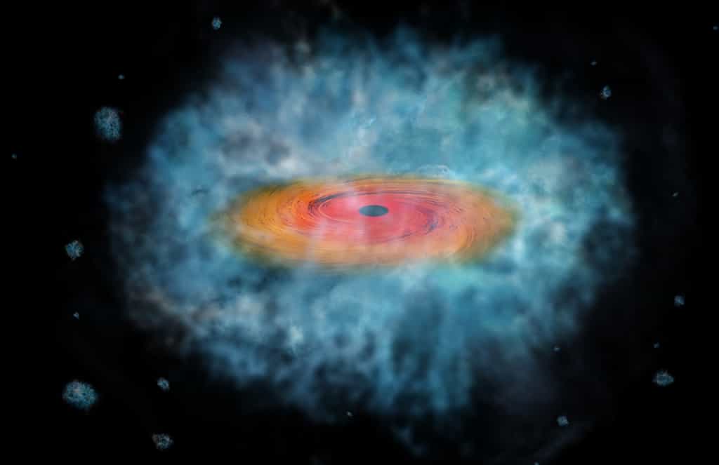 Si l’hypothèse se confirme, voici à quoi peuvent ressembler les « graines de trous noirs supermassifs ». Un immense nuage de gaz s’effondrant sur lui-même. © Nasa, CXC, M. Weiss