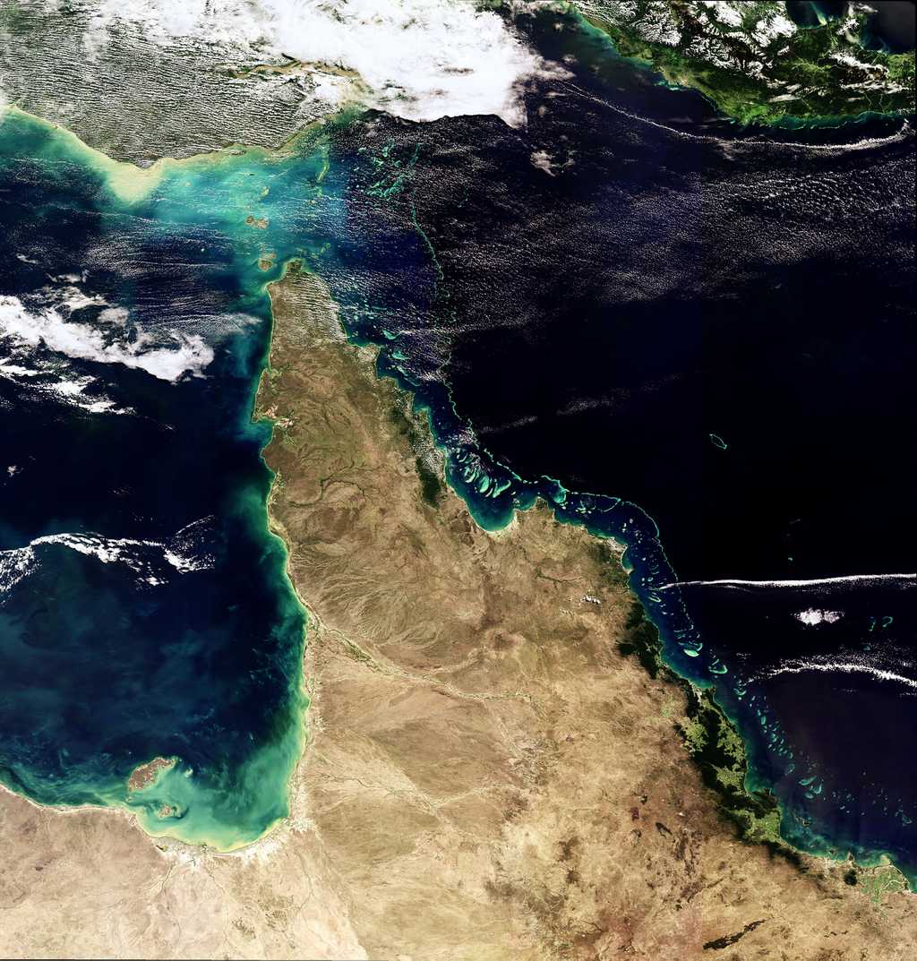 La Grande Barrière de Corail australienne, longeant le large de la côte du Queensland, photographiée par l'Envisat de l'Esa, en mai 2018. © ESA, CC by-sa 3.0 IGO