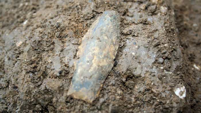 Cette pointe de lance vieille de 15.000 ans serait l'œuvre des premiers humains ayant peuplé l'Amérique. © Center for the Study of the First Americans, Texas A&amp;M University