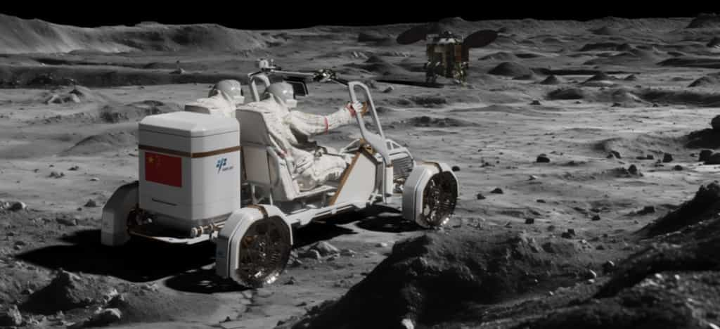 Vue d'artiste d'un rover piloté par des astronautes chinois. Mais à quoi ressemblera le rover définitif ? © CMSA