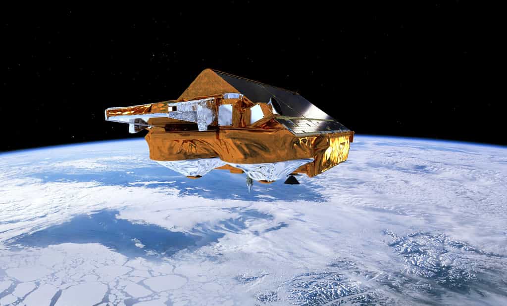 La mission principale du satellite CryoSat de l'Esa est d'étudier à partir d'une orbite polaire basse les glaces de l'Arctique et de l'Antarctique, et surtout de surveiller l'évolution de leur épaisseur. Il fournit donc des données sur le changement climatique. L'instrument principal du satellite est un radar altimétrique. © Esa, AOES Medialab