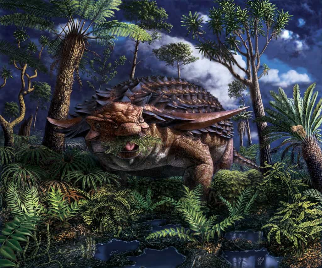 Une illustration du dinosaure Borealopelta markmitchelli par Julius Csotonyi. © Royal Tyrrell Museum of Palaeontology