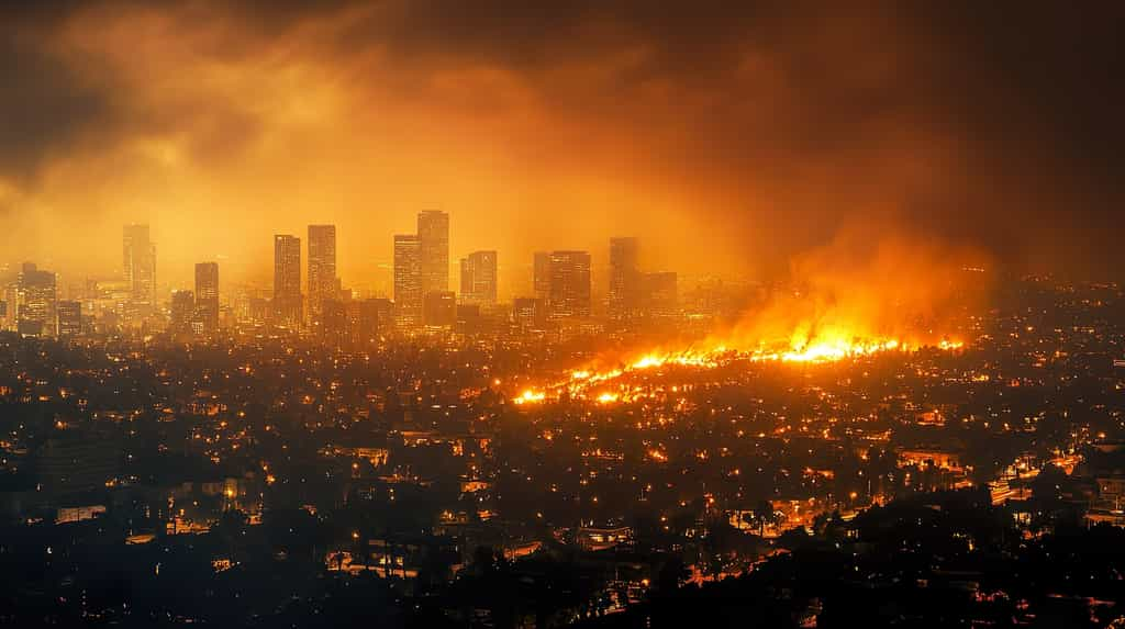 Les flammes ont commencé à atteindre Los Angeles. Image d'illustration générée par l'intelligence artificielle. © Jodie, Adobe Stock