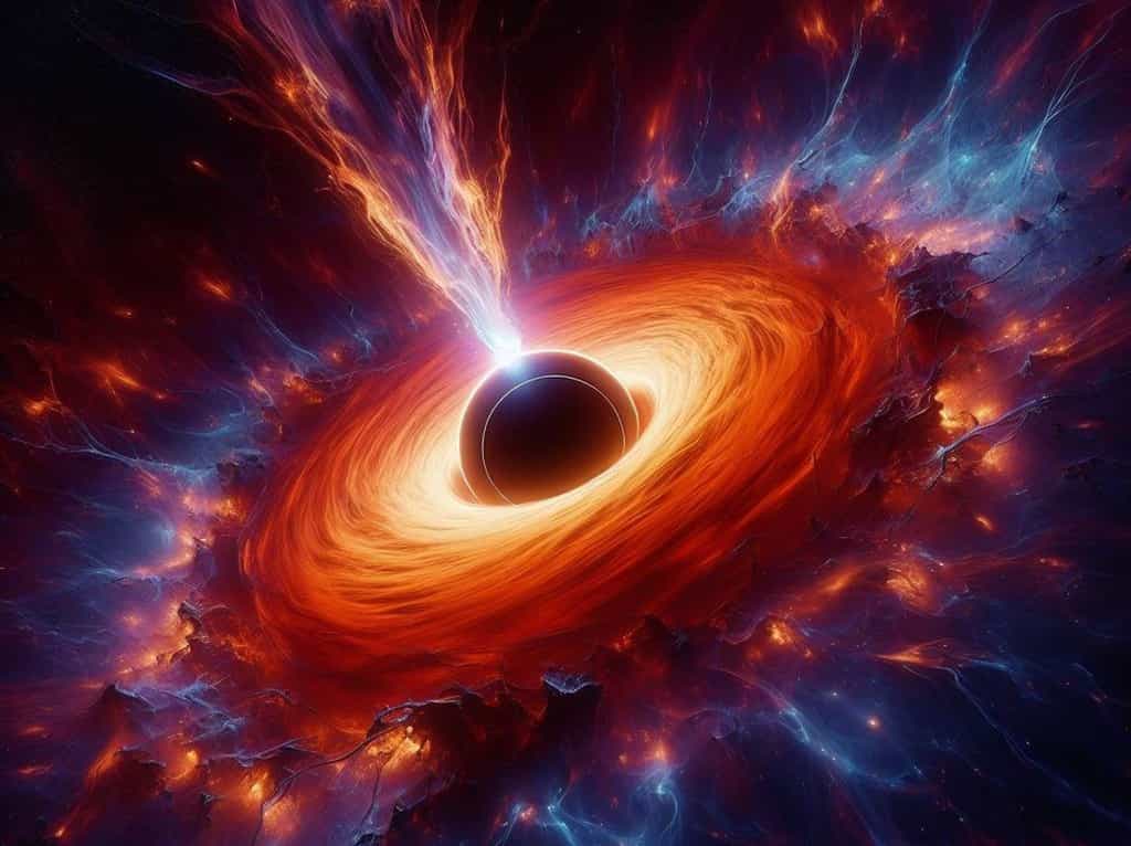 Image de trou noir supermassif créée avec l'IA bing designer. © Bing Image Creator, 2024 Microsoft Corporation