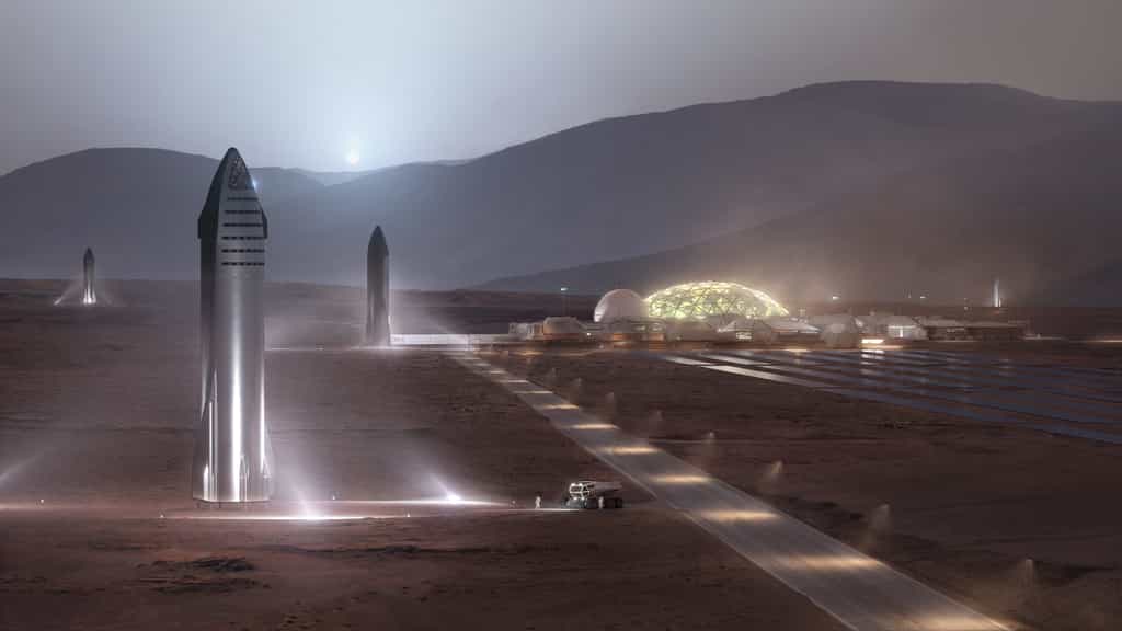 Vue d'artiste d'un concept de base martienne imaginé par SpaceX. © SpaceX