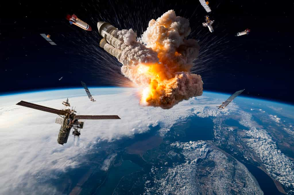 L'explosion d'un lanceur chinois dans l'espace provoque la dispersion de près de 1 000 débris en orbite. © Adobe Firefly