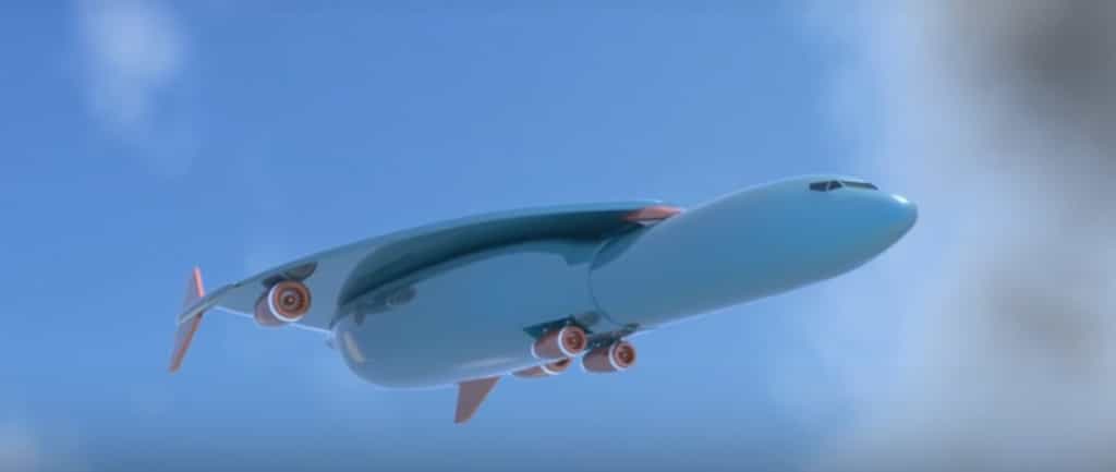 L'avion hypersonique imaginé chez Airbus dans le cadre d'un dépôt de brevet pourrait relier Paris à New York en seulement un peu plus d'une heure. Ici une capture d'écran issue de la vidéo du blogger Deepak Gupta. © PatentYogi, Youtube
