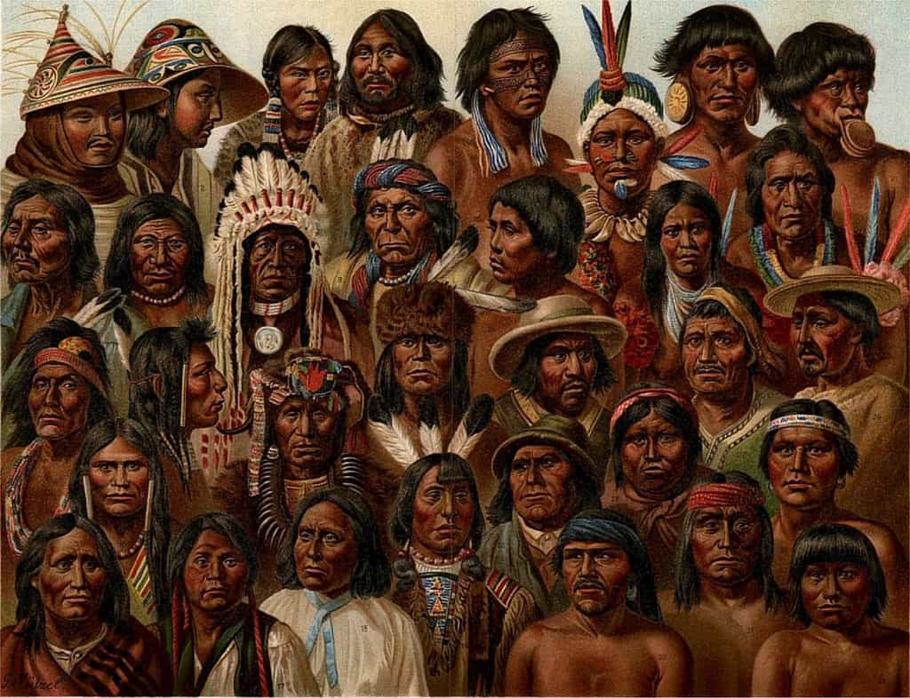 Tableau de portraits d'Amérindiens "Peuples autochtones d'Amérique", vers 1885. Photo G. Mützel. © Wikimedia Commons, domaine public.