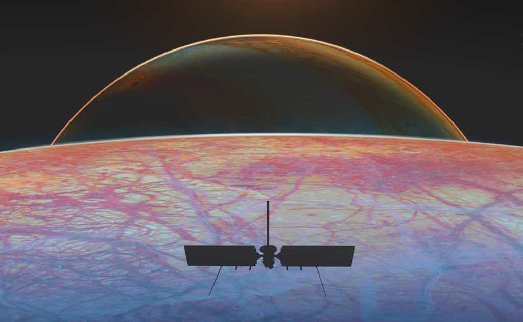 Une vue d'artiste de la mission Europa Clipper qui devrait être lancée au cours de cette décennie à destination d'Europe, la lune de Jupiter. © Nasa, Jet Propulsion Laboratory-Caltech