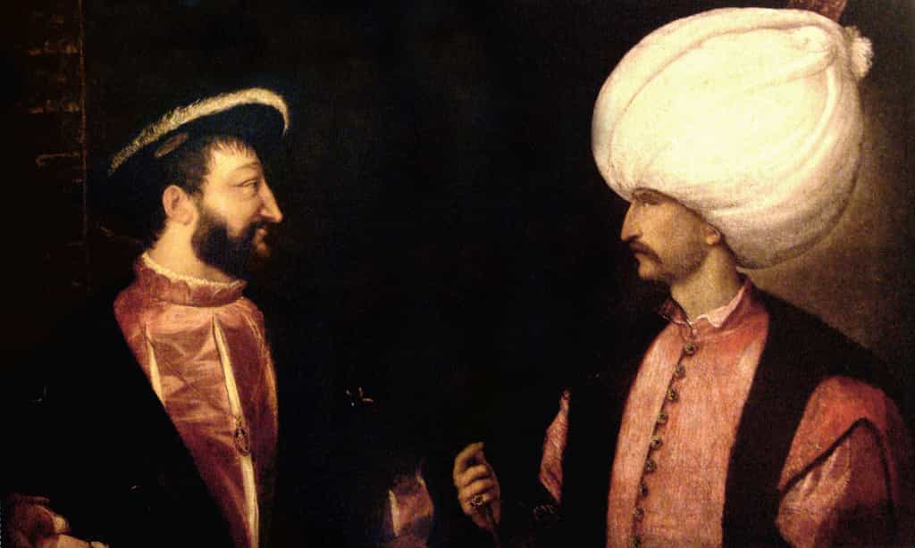 Portraits juxtaposés de François Ier et Soliman le Magnifique, réalisés séparément par Le Titien, vers 1530. © Wikimedia Commons, domaine public.