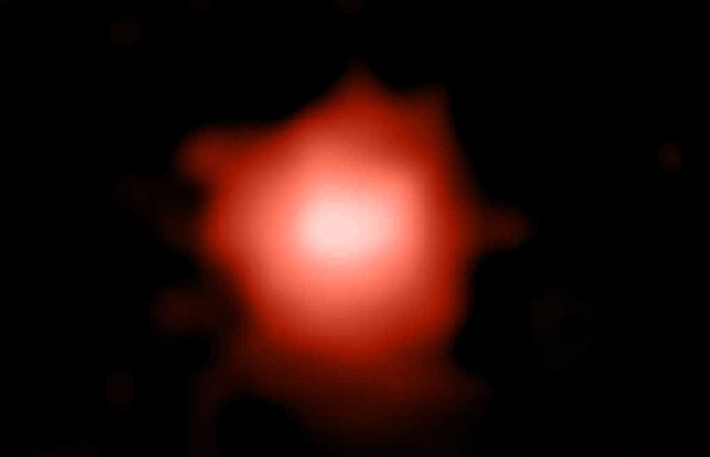 Un zoom sur Glass-z13. © (Naidu et al. 2022). Image: Pascal Oesch (University of Geneva &amp; Cosmic Dawn Center, Niels Bohr Institute, University of Copenhagen). Raw data: T. Treu (UCLA) and GLASS-JWST. NASA/CSA/ESA/STScI“