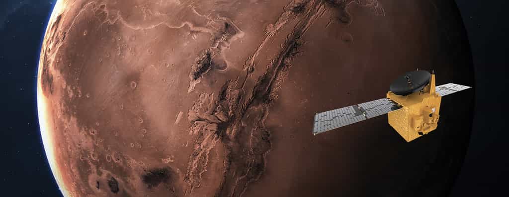 La sonde Hope des Émirats arabes unis, dans le cadre de la mission EMM (Emirates Mars Mission) réalisera une mission de climatologie martienne inédite. © MBRSC
