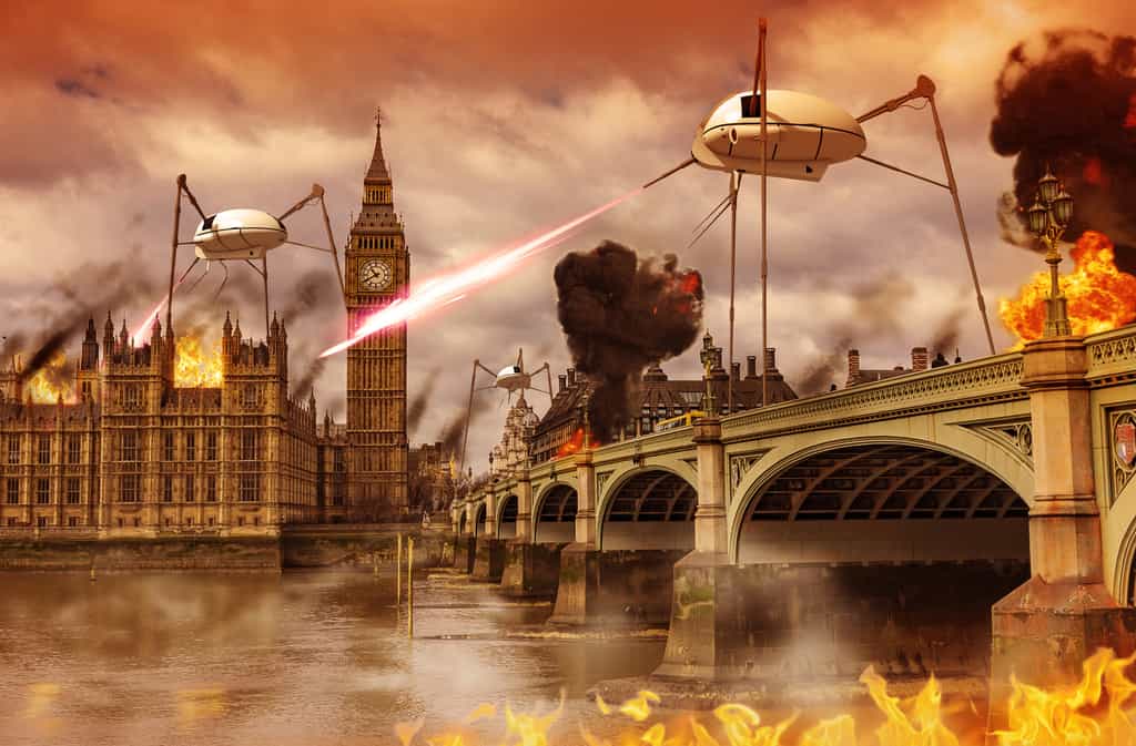 Les Martiens envahissent Londres à l'aide de leur Fumée Noire et de leur Rayon Ardent. © ratpack223, Fotolia