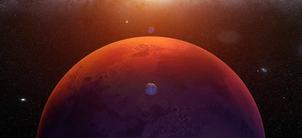 Illustration et de ses deux lunes, Phobos et Deimos. © dottedyeti, Adobe Stock