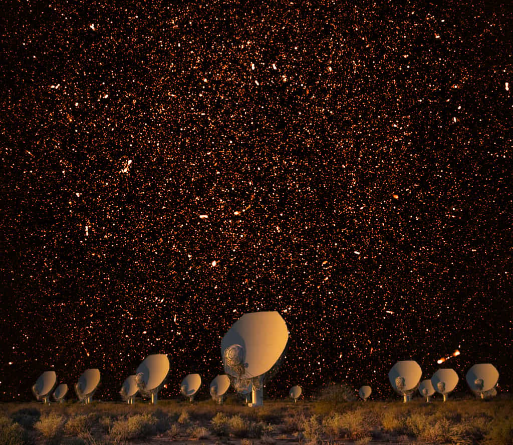 Cette image montre la première détection d'onde radio provenant de galaxies lointaines. © Sarao, NRAO, AUI, NSF