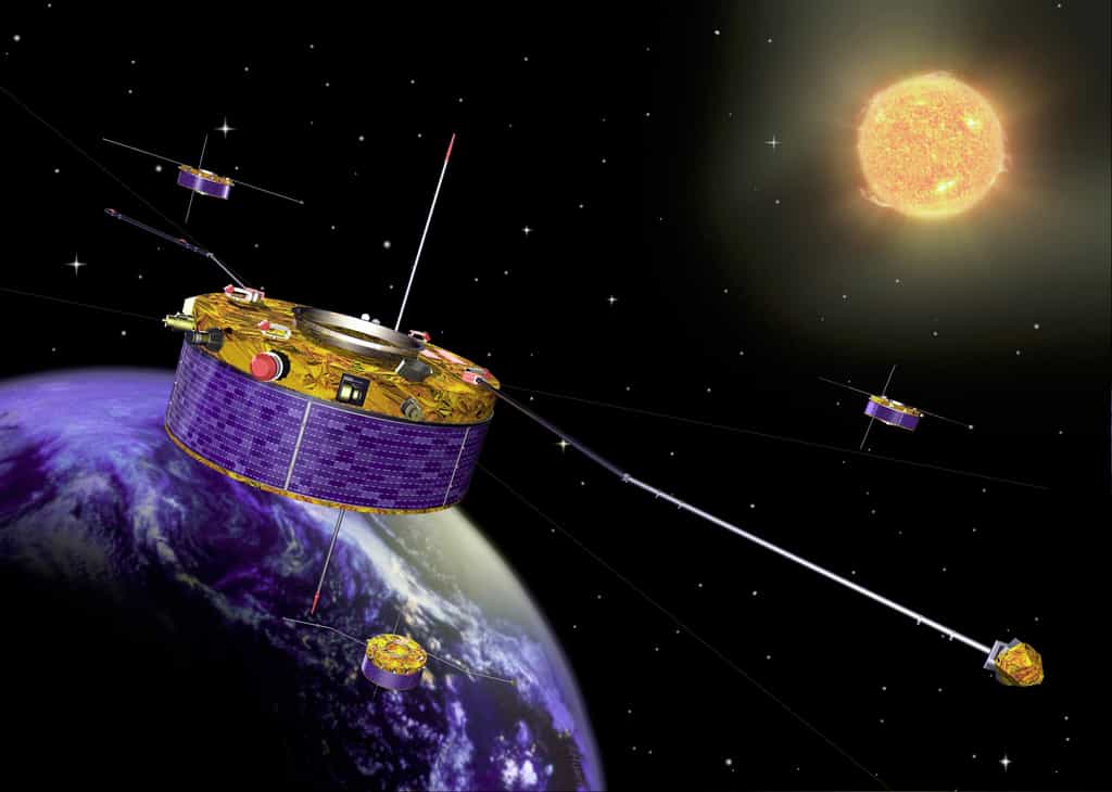 Illustration des quatre satellites de la mission Cluster. © ESA, Nasa