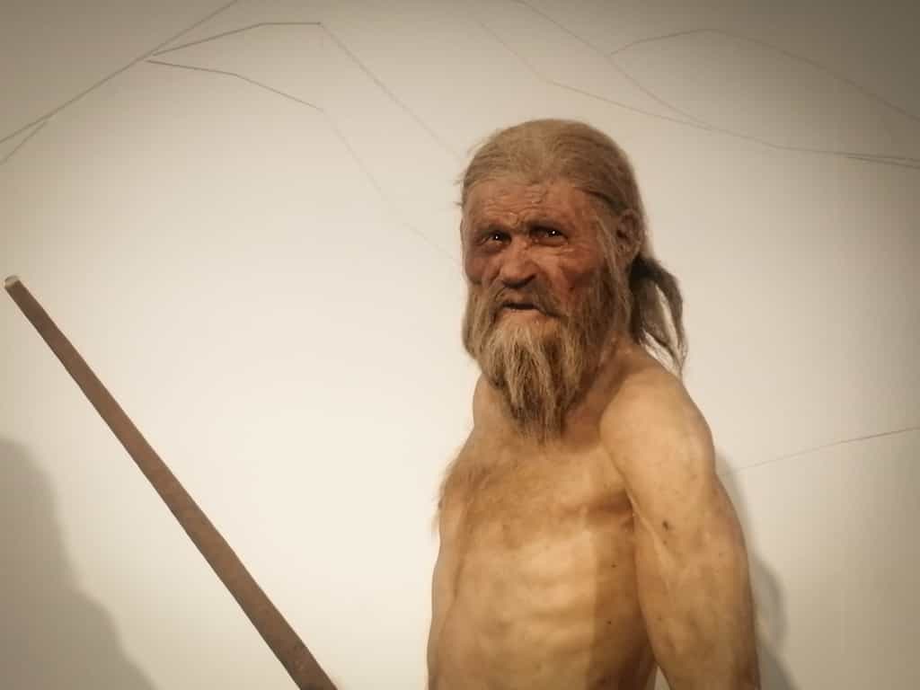 Reconstitution d'Ötzi présentée au Musée archéologique du Sud Tyrol, à Bolzano, en Italie. © Juliette Cazes