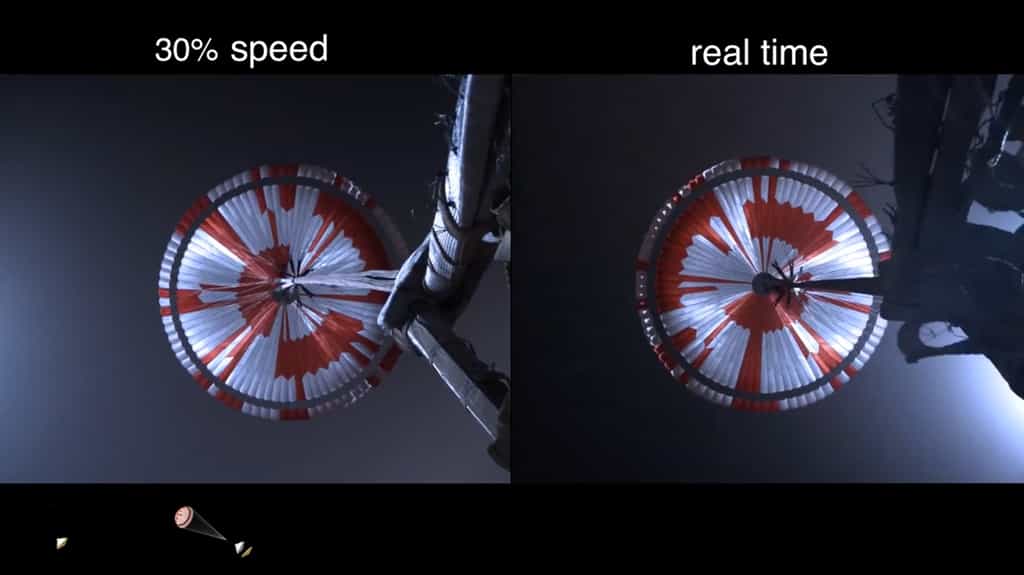 Ouverture du parachute principal de Perseverance lors de sa descente dans l'atmosphère martienne. © Nasa, YouTube