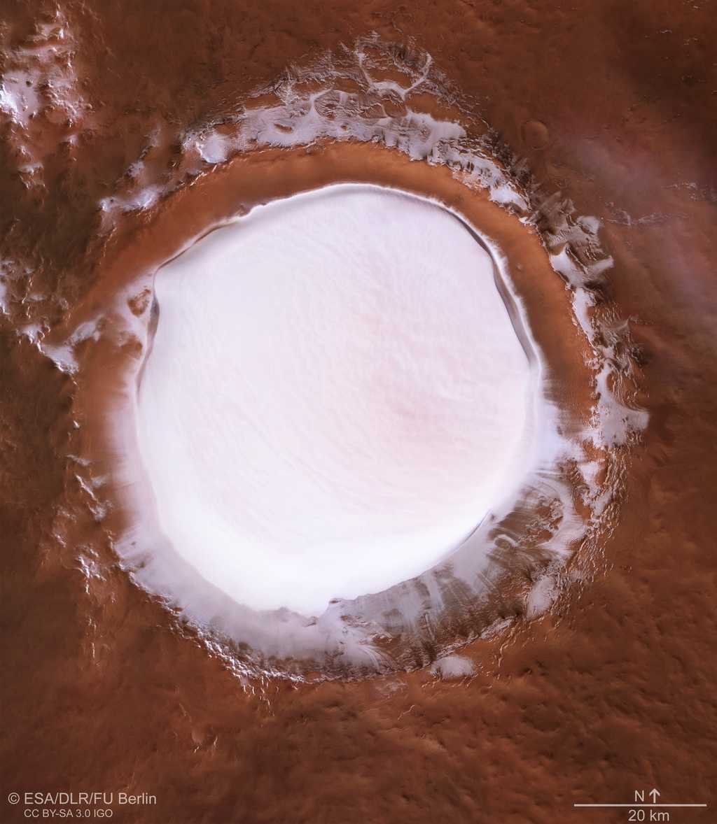 Le cratère Korolev photographié par la sonde Mars Express. © ESA, DLR, FU Berlin, CC by-sa 3.0 IGO