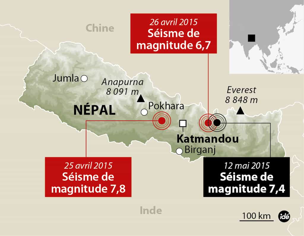 Le nouveau séisme qui vient de toucher le Népal se situe dans la même zone géologique que ceux d'avril dernier, là où se heurtent les plaques indienne et eurasienne. © Idé