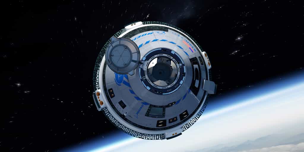 Illustration de la capsule Starliner volant au-dessus de la Terre. © Boeing