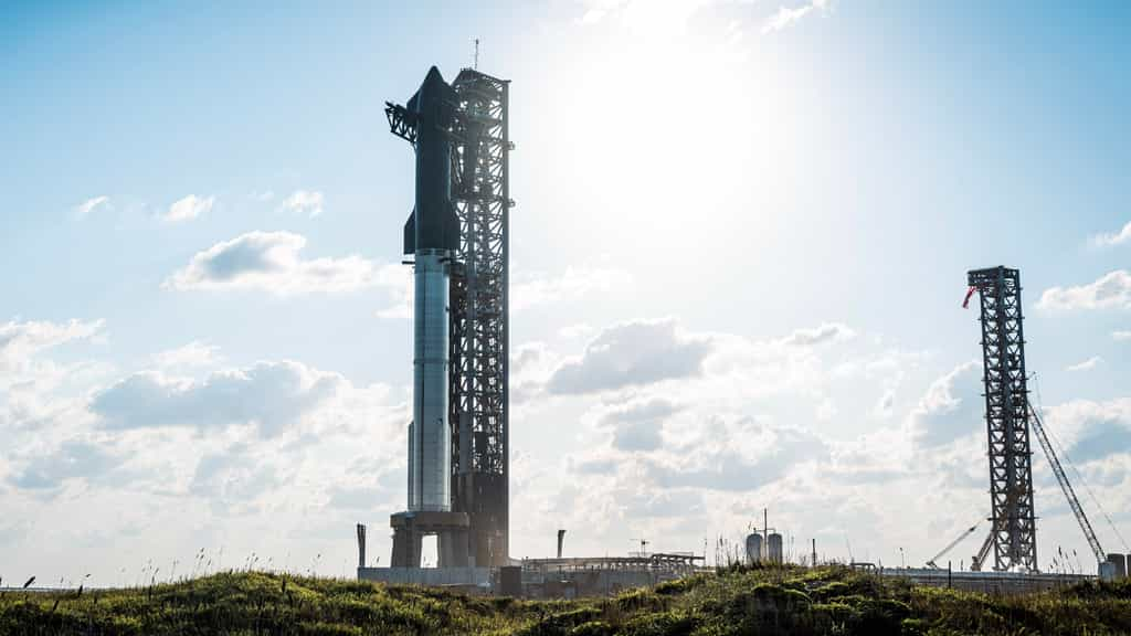 Starship ITF5 sur son pas de tir de Boca Chica. © SpaceX