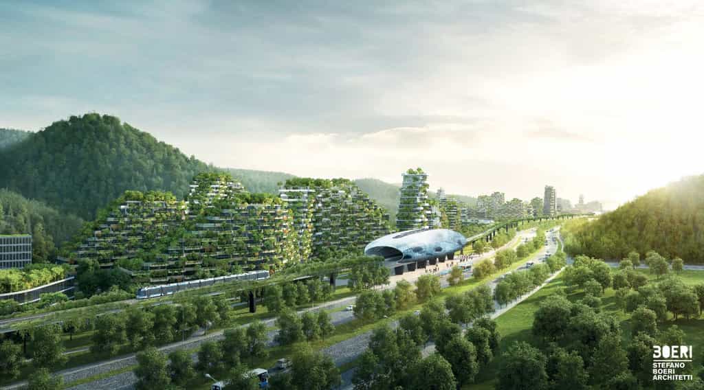 Vue d’ensemble de la ville-forêt de Liuzhou, dont le chantier vient de commencer au sud de la Chine. © Stefano Boeri Architetti