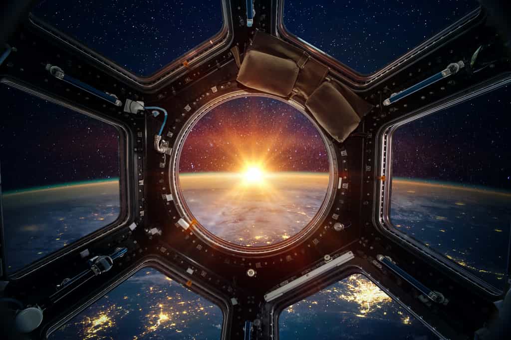 Montage de la cupola avec une vue de la Terre vue de l’espace. © Tryfonov, Adobe Stock