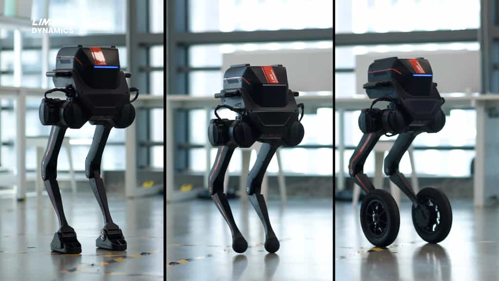 Le robot bipède Tron 1 est accompagné de trois paires de pieds interchangeables. © LimX Dynamics